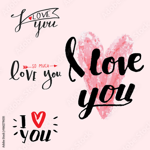 Vector I love You text overlays hand drawn lettering collection inspirational...