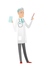 Poster - Otolaryngologist holding thermometer and pills.