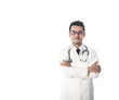 © Johnstocker - Portrait of a medical doctor posing against white background.