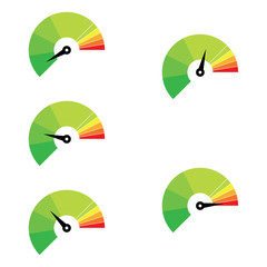 Set of measuring icons. Speedometer or rating meter signs infographic gauge elements. 5 Set of measuring.
