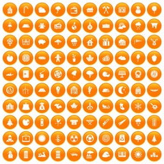 Wall Mural - 100 lumberjack icons set orange