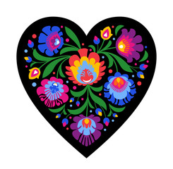 colourful folk heart on black background