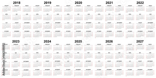 Jaar 2020 2021 2022 2023 2024 2025 Kalender Vector Ontwerpsjabloon Images