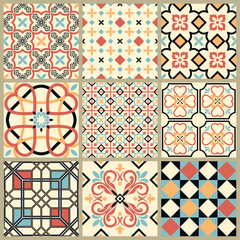 Wall Mural - set of nine vector seamless geometrical patterns. vintage textures. decorative background for cards,