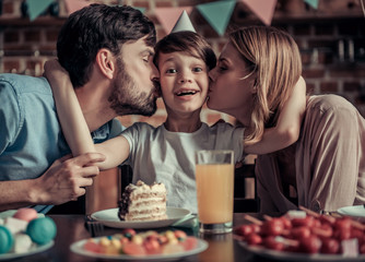 Wall Mural - Family celebrating birthday