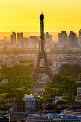 Wall Mural - Skyline of Paris with Eiffel Tower at sunset in Paris, France