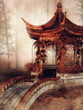 Orientalna altana z mostem i jesiennym bluszczem