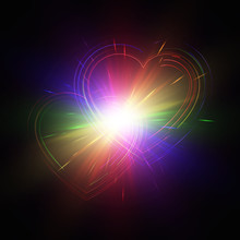 Rainbow Hearts With Light Effects On A Dark Backdrop. Vector Illustration.
