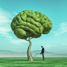 Man Squirting A Big Tree Shaped Human Brain