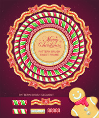 Canvas Print - Merry Christmas set. Frames and borders stylized under lollipops, cookies and candies. Vector sweet festive elements. Pattern brushes segment included. Decorations Set for Celebratory Design.