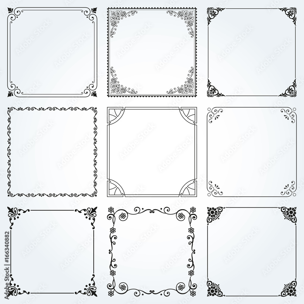Decorative frames and borders square set 2 vector Stock Vector | Adobe ...