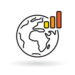 Wall Mural - Simple world with global warming chart icon. Earth and climate change sign. Thin line icon on white background. Vector illustration.