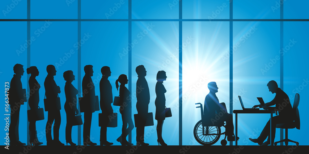 handicap - file d’attente - candidat - sélection - emploi - handicapé - discrimination - obrazy, fototapety, plakaty 