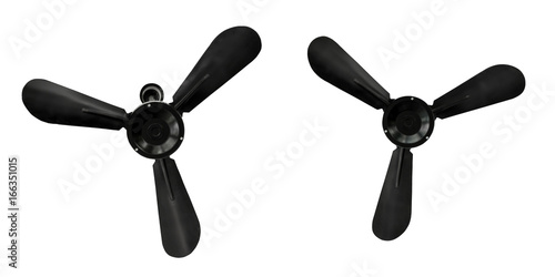 Three Blades Black Electric Ceiling Fan Isolated On White