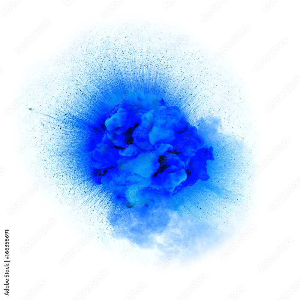 Blue explosion isolated on white background