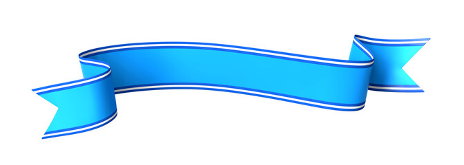 Wall Mural - curled blue ribbon banner with white border - arc up and down with wavy ends - front and back