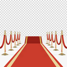 Red Carpet With Red Ropes On Golden Stanchions