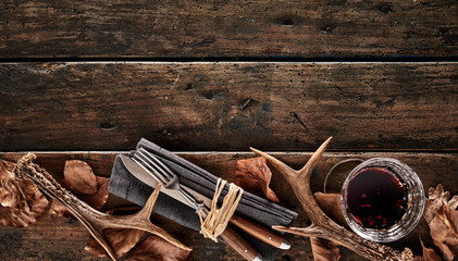 Wall Mural - antlers, whiskey and cutlery rustic seasonal theme