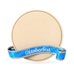 Wall Mural - curled bavarian ribbon banner with circle silhouette card - oktoberfest
