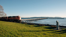 Freight Train Passing The Waterfront