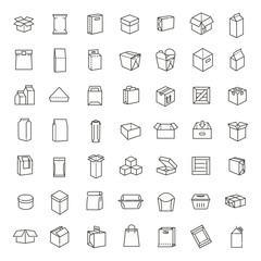 Vector package types icon set in thin line style