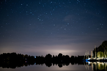 Wall Mural - lake landscape at night , beautiful stars sky