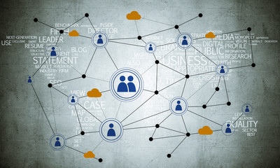 lines and dots as networking idea drawn on cement background