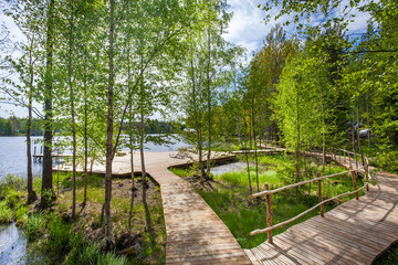  Wooden bathing bridges in the lake