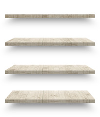 Wall Mural - Wooden shelf template set isolated on white background with clipping path