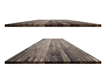 Wall Mural - Empty wooden table with clipping path for product placement or montage on white background. Wooden board empty table perspective.
