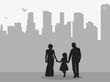 © zolotons - Vector, isolated silhouette family with child on city background