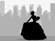 © zolotons - Vector, isolated silhouette of bride on city background