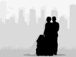 © zolotons - Vector, isolated silhouette of the bride and groom on the city background