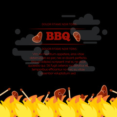 Wall Mural - BBQ party poster design with fire and meat