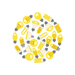 Canvas Print - Yellow light bulbs icons in circle on white background