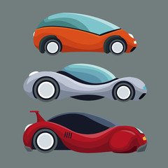 Canvas Print - gray background of colorful set futuristic modern car vehicles