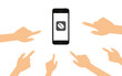 Finger zeigen auf Smartphone mit Kaffeebohne