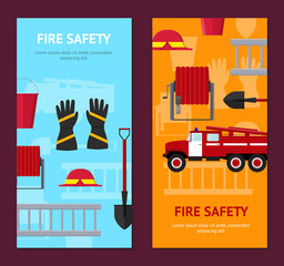 Sticker - Firefighter Profession Equipment and Tools Banner Vecrtical Set. Vector