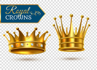 Realistic Gold Crowns Transparent Set 