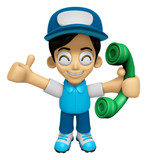 Fototapeta Dinusie - 3D Delivery Service Man Mascot Please call me today. Work and Job Character Design Series 2.