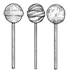 Wall Mural - Lollipop illustration, drawing, engraving, ink, line art, vector