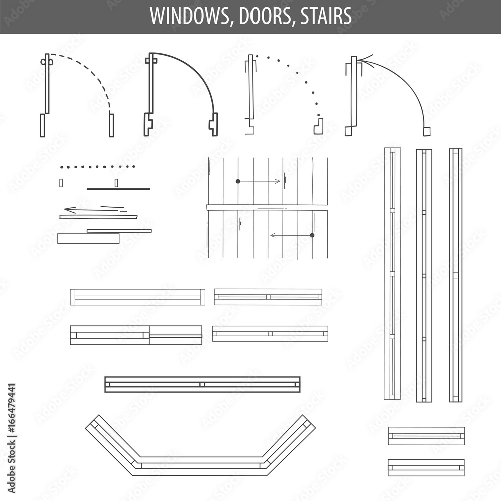 Top View Railing Icon Set of linear icons for Interior top view plans Stock Vector | Adobe Stock