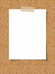 Clean white sheet of paper on the background of a cork board