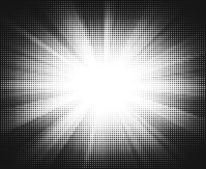 Wall Mural - Vector halftone sun-ray background. Retro style abstract sunburst design.