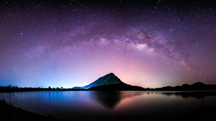 night landscape mountain and milkyway galaxy background , thailand , long exposure ,low light