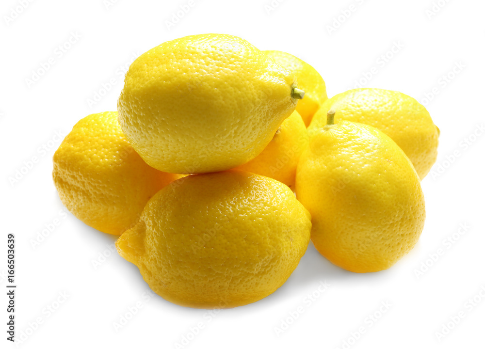 Heap of delicious fresh lemons on white background
