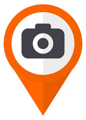 Fototapete - Photo camera orange pointer vector icon in eps 10 isolated on white background.