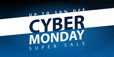 Cyber monday super sale poster. Clearance mega discount flyer template. Big special offer season. Vector digital shop banner illustration