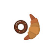© tanjaal - Croissant and donut flat icon. Morning breakfast image.