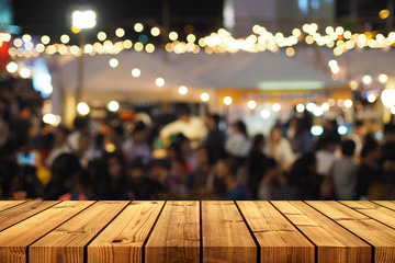 Blank Wooden Table for Show Product with blur Background